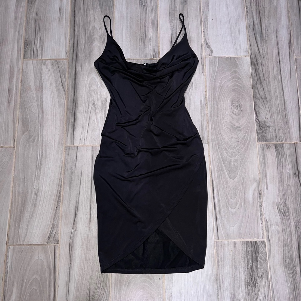 Black Mini Front Slit Mini Dress